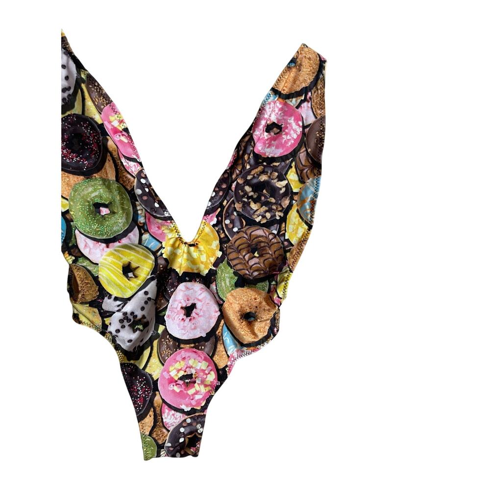 Ravish Sands Donuts One Piece Custom Bikini Plunge Neckline Womans Medium - Picture 4 of 9
